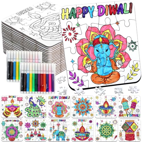 Diwali Crafts & Party Favors for Kids Bulk, Rangoli Art Activity DIY Puzzle - color: Diwali Colorful