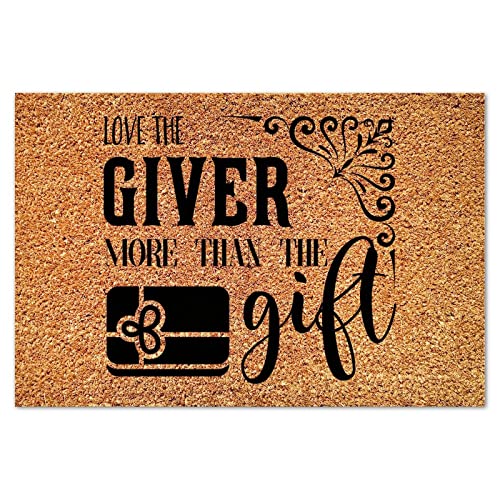 Love The Giver More Than The Gift Coir Doormat Rectangular Door Mats Saying Quotes Rustic Weather Resistant Non Slip Mat for Front Porch Entrance Entryway Patio 16x24in - color: Style, size: 2' x 1'4" (Rectangular)