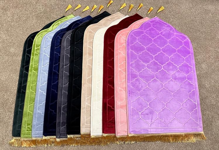 Soft Thick Prayer Rug Mat - Anti-Slip Bottom, Tassel Design, Plush Comfort, Hot Melt Embossing Durable Beautiful Allah Muslim Durable Ramzan Eid Hajj (Light Blue, 45x26), Large - color: Light Blue