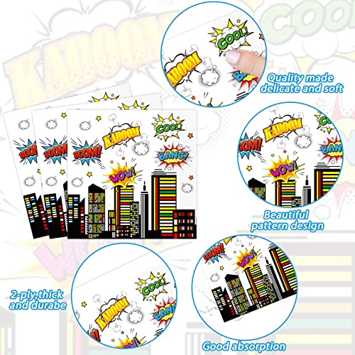 96 PCS Super Theme Hero Party Plates Napkins Hero Themed Party Tableware Hero Action Sign Disposable Paper Plates Napkins Happy Birthday Party Decorations Supplies Favors for 24 Guests - style: Hero
