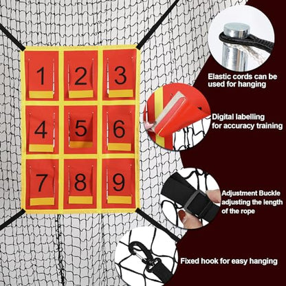 Adjustable Strike Zone Target,Numbered Pitching Pad for Baseball | Baseball Softball Target with Adjustable Straps, Practice Throwing and Hitting Accuracy Target for 6x6 7x7 8x8 Ft Nets - style: Yellow