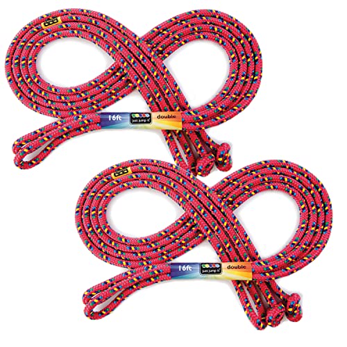 Just Jump It 16' Foot Jump Rope 2 Pack - Long Jump Ropes for Double Dutch - Outdoor Jump Ropes for Kids and Adults to Play Family Games & Exercise - color: Red Confetti