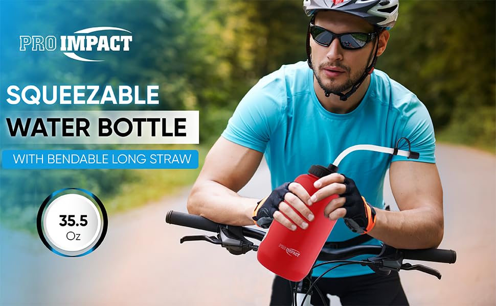 Squeezable Water Bottle Bendable Long Straw - LDPE BPA Free Plastic - Hydration for Baseball Hockey Gym MMA Yoga Boxing Cycling Softball Football Lacrosse (35.5 Oz.) - style: Red American Flag