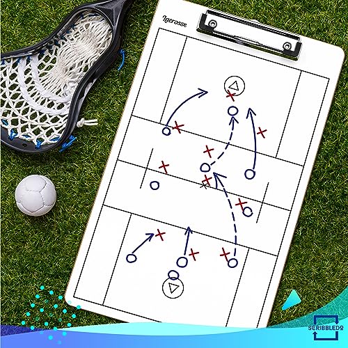 SCRIBBLEDO Lacrosse Dry Erase White Board for Coaches 15x9 Double Sided Coaching Clipboard with Field Diagram Lineup Sheet and Score Tracker for Games and Practice