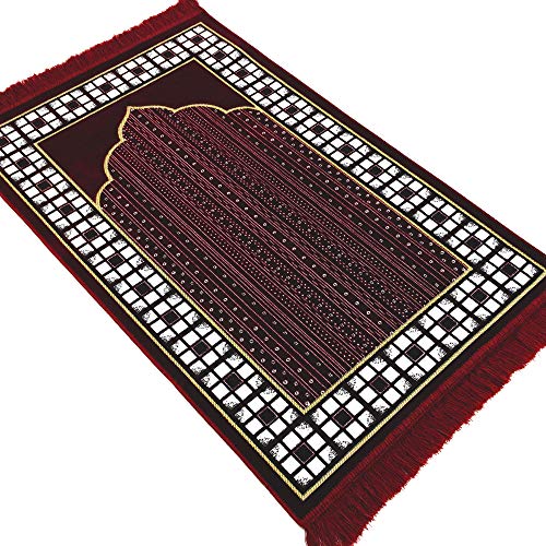 Modefa Prayer Mat - Thin Lightweight Velvet Turkish Muslim Prayer Rug - Prayer Rug Islam Men - Islamic Prayer Rug Sajjadah Prayer Mats Namaz Mat for Salah Islamic Gift Car Hanger - Vined Arch (Red) - color: Red