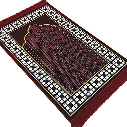 Modefa Prayer Mat - Thin Lightweight Velvet Turkish Muslim Prayer Rug - Prayer Rug Islam Men - Islamic Prayer Rug Sajjadah Prayer Mats Namaz Mat for Salah Islamic Gift Car Hanger - Vined Arch (Red) - color: Red