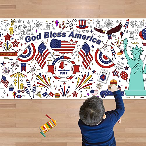 OHOME 4th of July Giant Coloring Poster/Tablecloth-4th of July Crafts for Kids - 30 x 72 Inches July 4th Games Activities Toys Decor Party Favors Decorations- Fourth of July Accessories - style: 4th of july