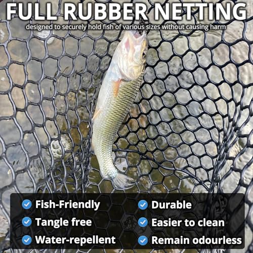 High Strength Large Landing Net - Rubber Fishing Net with Long Telescoping Handle & Soft Rubber Netting, Landing Nets for Fishing, Ideal for Boat, Pier, River Angling - style: L - Full Rubber Netting