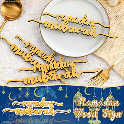 12 Piece Ramadan Wood Signs - Ramadan Mubarak & Kareem Islamic Table Decor for Eid & Party - style: Ramadan Style
