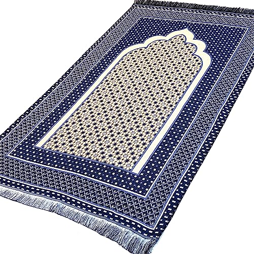 Modefa Turkish Islamic Prayer Mat Janamaz Sajjadah | Thin Woven Cotton Praying Rug Ramadan Eid Gift | Traditional Muslim Sejada for Men Women - Hira Diamond (Royal Blue) - color: Royal Blue