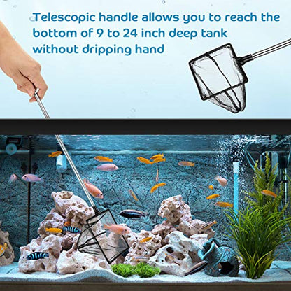 Sumind 2 Pieces Fish Tank Net Aquarium Mesh Fishes Net Long Handle Fish Nets with Extendable 12.5-27.5 Inch Stainless Steel Catch Nets for Aquarium Accessories 4 & 6 Inch - color: Black
