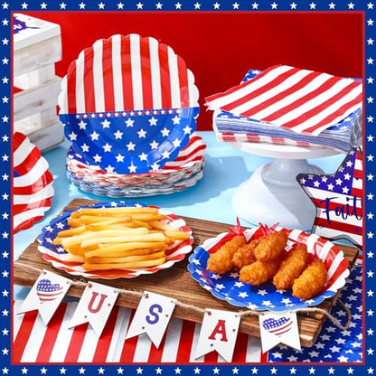 Funnymoom 96 Pcs 4th of July Tableware Set for 48 Guests Include 48 Pcs 7 Inch Dessert Plates and 48 Napkins Patriotic American Star Flag Dinnerware for 250th Anniversary Independence Day Party - style: Americana