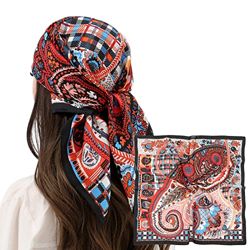 RIIQIICHY Women Head Hair Scarf Like Satin Silk Scarf Sleeping Hair Wrapping Night 27.5" - color: Black/Light Blue/Orange/White/Red