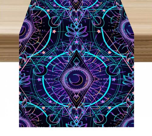 Moon Table Runner Bright Blue Purple Moon Decor for Indoor Outdoor Party Dinner Festival Farmhouse Holiday Home Kitchen Dining Room, 13x36in - color: Moon-blue, size: 13x36in