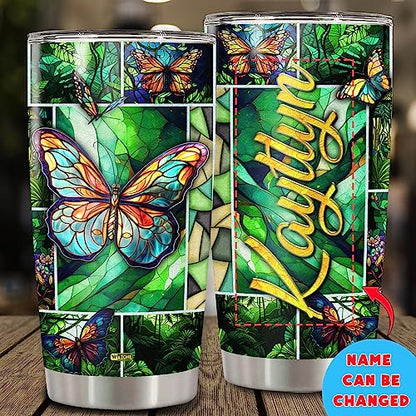 WAZONE Personalized Butterfly Tumbler with Lid Customize Name Double Wall Vacuum Drawing 20 30 oz Stainless Steel Insulated Cup Travel Mug Things Gift for Girls Woman Mother Coworker Friends - color: Butterfly