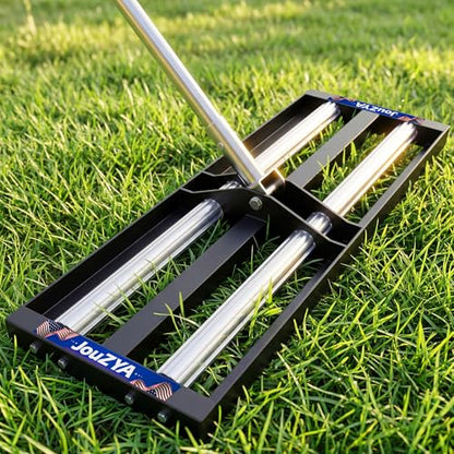 Updated Lawn Leveling Rake 40"x10", Lawn Leveler with Aluminum Rollers | Yard Leveling Rake Stainless Steel with 27-80" Adjustable Handle, Heavy-Duty Ground Leveler Suit for Garden, Golf Lawn, Farm - size: 40''x10'' With Roller (Black)