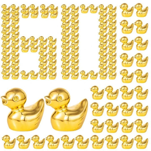 60 Pcs Shiny Mini Golden Duck,Statue Golden Duck,Home Decor Animal Sculptures and Statues,Dollhouse Cake Decoration Tiny Miniature Figurines,DIY Craft Charms for Halloween Christmas Party Gift - color: Gold
