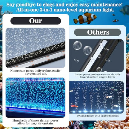Submersible Fish Tank Aquarium Light: Underwater Aquarium Bubble Lights with Adjustable Brightness Colors -IP68 Waterproof Bubble Lights with Remote and Suction Cups for 20-25 inch Aquarium Fish Tank - size: 20 inch Nanoscale Bubbles