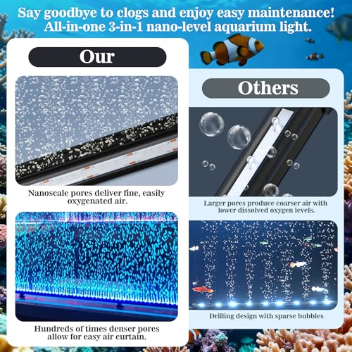 Submersible Fish Tank Aquarium Light: Underwater Aquarium Bubble Lights with Adjustable Brightness Colors -IP68 Waterproof Bubble Lights with Remote and Suction Cups for 20-25 inch Aquarium Fish Tank - size: 20 inch Nanoscale Bubbles