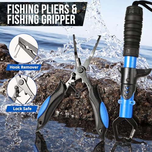 PLUSINNO Fishing Backpack with Fishing Rod &Tackle Boxes, Waterproof Sling Tackle Bag for Fish Gear with Rod Holder, Gifts for Men with Lures, Pliers, Fish Lip Gripper. - color: Fishing Backpack With Fishing Rod
