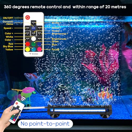 Submersible Bubble Aquarium Light：RGB Aquarium Light with Remote Control Oxygenator for Saltwater Coral Growth - 9 Inch Waterproof Fish Tank Light Designed for Aquarium Breeders - size: 9 inch Bubble