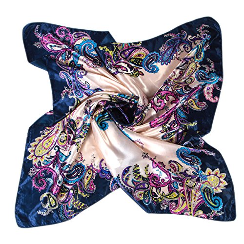 YOUR SMILE Silk Like Scarf Women's Fashion Pattern Large Square Satin Headscarf Headdress - color: 123