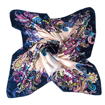 YOUR SMILE Silk Like Scarf Women's Fashion Pattern Large Square Satin Headscarf Headdress - color: 123