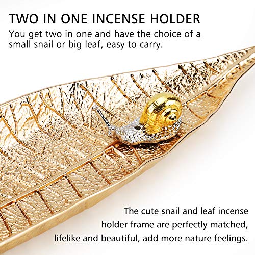 Accmor Incense Holder Set, Leaf and Snail Incense Burner, Incense Ash Catcher, Incense Sticks Holder for Counters, Meditation Room, Yoga, Home, Office, Gold - color: Gold