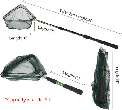 RESTCLOUD Fishing Landing Net with Telescoping Pole Handle, Fishing net Freshwater for Kids Men Women, Extend to 40-63 Inches - style: B: Strong Aluminum Handle, 45" Full