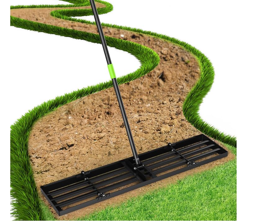GARDTECH 36x10 Inch Lawn Leveling Rake Heavy Duty Adjustable Handle Yard Tool – Reinforced Steel Landscape Rake for Lawn Leveling, Soil Grading, Golf Course & Backyard Care - size: 36''x10''
