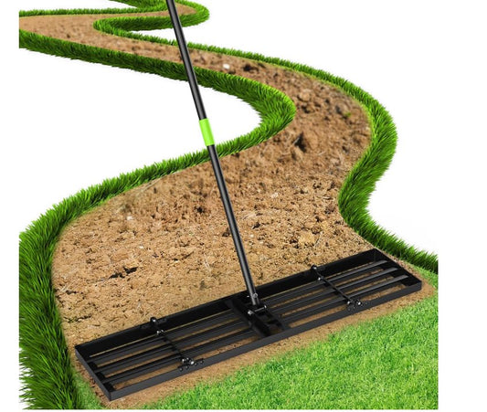 GARDTECH 36x10 Inch Lawn Leveling Rake Heavy Duty Adjustable Handle Yard Tool – Reinforced Steel Landscape Rake for Lawn Leveling, Soil Grading, Golf Course & Backyard Care - size: 36''x10''
