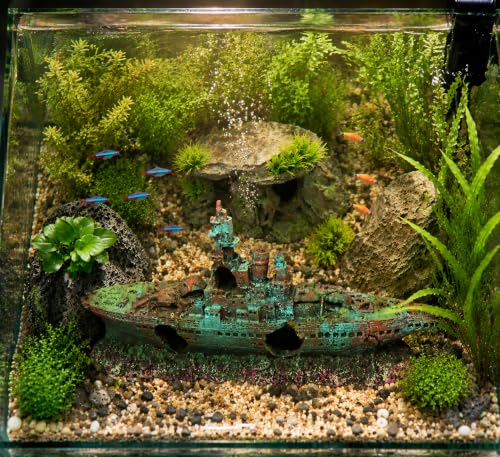 Eco-Friendly Resin Aquarium Shipwreck Decor, Realistic Sunken Ship Fish Tank Ornament, Safe Hideout & Landscaping Accessory for Betta Fish, Freshwater and Saltwater Aquariums