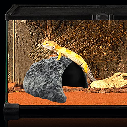 Extra Large Reptile Rock Hide Cave, Resin Cave, Aquarium Decorations Accessories, Lizard Turtle Fish Hide Habitat 10.23x9.44x5.7 Inches
