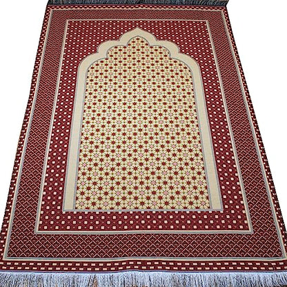 Modefa Turkish Islamic Prayer Mat Janamaz Sajjadah | Thin Woven Cotton Praying Rug Ramadan Eid Gift | Traditional Muslim Sejada for Men Women - Hira Diamond (Red) - color: Red