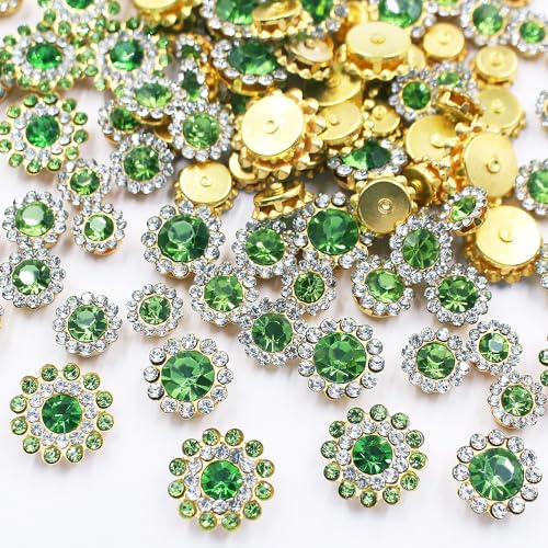 100pcs Sew on Rhinestones Crystal Gems Sunflower with Gold Claw Mixed 8mm 10mm 12mm 14mm for Sewing Dress, Clothes, Shoes, Wedding Decoration (06 Light Green) - color: 06 Light Green
