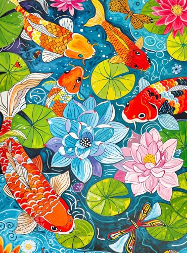 Cross & Glory | 1000 Piece Jigsaw Puzzles for Adults | Dragonfly Dreams - color: Dragonfly Dream Koi & Lilies Adventure