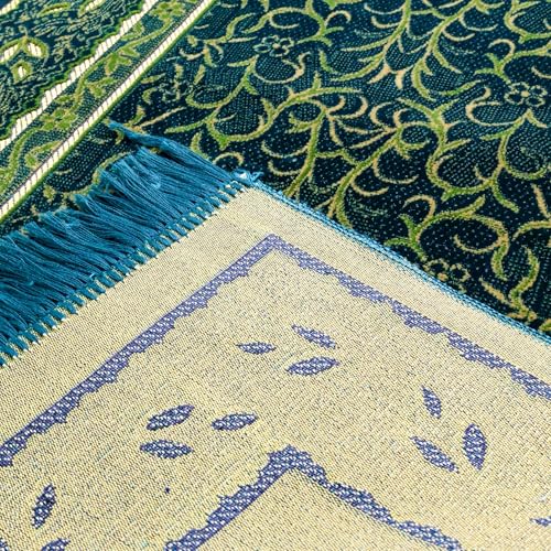 Muslim Prayer Rug, Soft Plush Thin Islamic Prayer Mat, Janamaz, Sajada, Praying Carpet, Islamic Gift, Foldable Portable Turkish Prayer Mat for Men&Women, Lightweight Travel Prayer Rug, 26"x43" - color: Jeddah / Darkgreen2