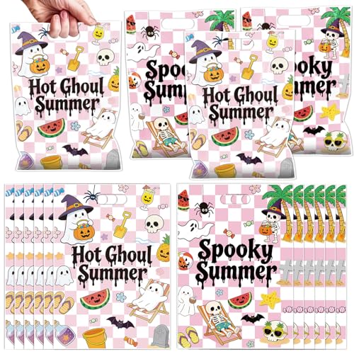 Falueqg Summer Halloween Party Decorations - 50 Pcs Halloween In Summer Goodie Candy Gift Bags Spooky Ghost Party Supplies for Hallows' Eve Birthday Decorations - color: Summerween