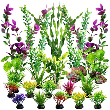 Promising Aquarium Decor Plastic Plants, Fish Tank Accessories, Artificial Aquarium Plants Kit, 22 Pieces
