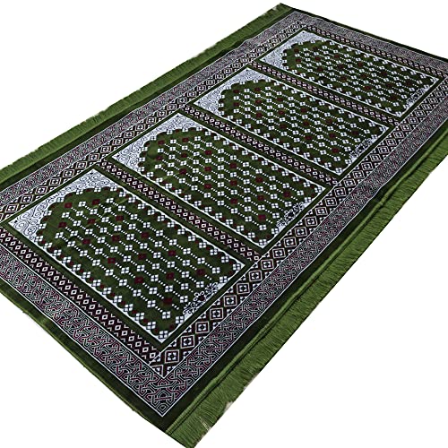 Modefa Turkish Islamic Prayer Rug - Multi Person Janamaz Sajada for Family or Large Gathering & Group Praying Carpet - Wide Plush Velvet Praying Mat (Green Arch - 4 Person)