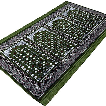 Modefa Turkish Islamic Prayer Rug - Multi Person Janamaz Sajada for Family or Large Gathering & Group Praying Carpet - Wide Plush Velvet Praying Mat (Green Arch - 4 Person)