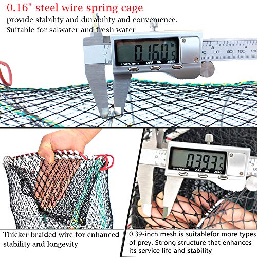 Drasry Crab Trap Bait Lobster Crawfish Shrimp Portable Folded Cast Net Magic Collapsible Fishing Traps Nets Accessories for Blue Crabs - color: Black, style: 1pcs 23.6 X 11.8in (0.39 Mesh)