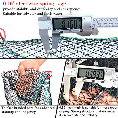 Drasry Crab Trap Bait Lobster Crawfish Shrimp Portable Folded Cast Net Magic Collapsible Fishing Traps Nets Accessories for Blue Crabs - color: Black, style: 1pcs 23.6 X 11.8in (0.39 Mesh)