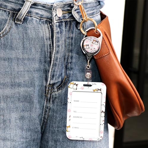 Cats Lanyard Badge Holder Retractable Clip, Vertical ID Card Protector & Badge Reel with Belt Clip Cute Design for Girls Kids Women - color: Cute Cat