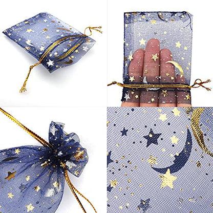 SUMAJU 100 Pieces Moon Star Organza Jewelry Candy Bags 2.7x3.5 Inch - color: Navy 2.7x3.5 Inch