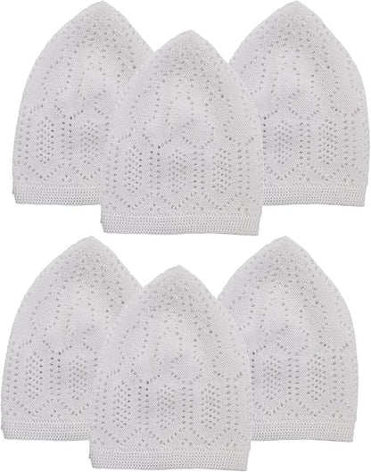 Muslim Kufi Hats for Men, Velvet Crochet Islamic Prayer Cap, Stretchable, Breathable Knit Skull Beanie,Standard Size - color: Mercan - White