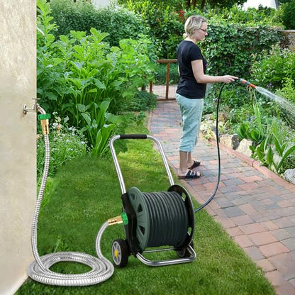 Female to Female Short Garden Hose Adapter 8FT,Hose Reel Connecting Hose | Stainless Steel Leader Hose Connector for Hose Reel,Flexible,Kink-Free & No Leak Outdoor Water Pipe Extension - size: 8FT