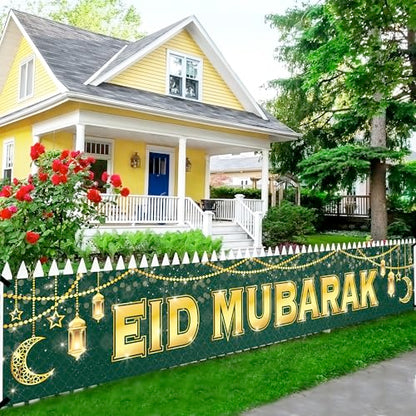 KatchOn, Large Eid Mubarak Banner – 120x20 Inch | Green Eid Decorations for Home, Eid Sign, Eid Mubarak Yard Banner, Perfect for Eid al-Fitr Decorations & Eid al-Adha Celebrations