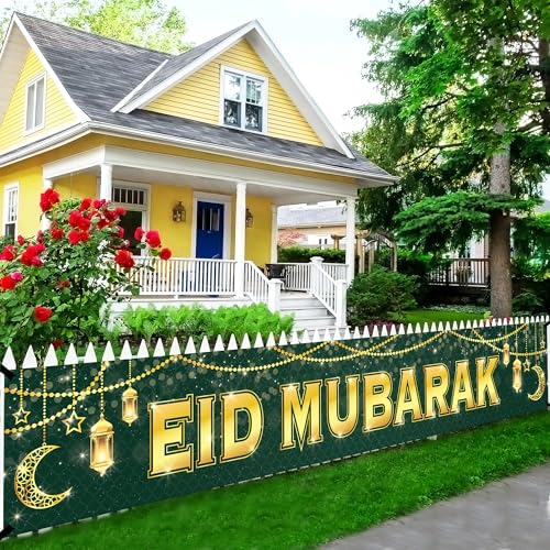 KatchOn, Large Eid Mubarak Banner – 120x20 Inch | Green Eid Decorations for Home, Eid Sign, Eid Mubarak Yard Banner, Perfect for Eid al-Fitr Decorations & Eid al-Adha Celebrations