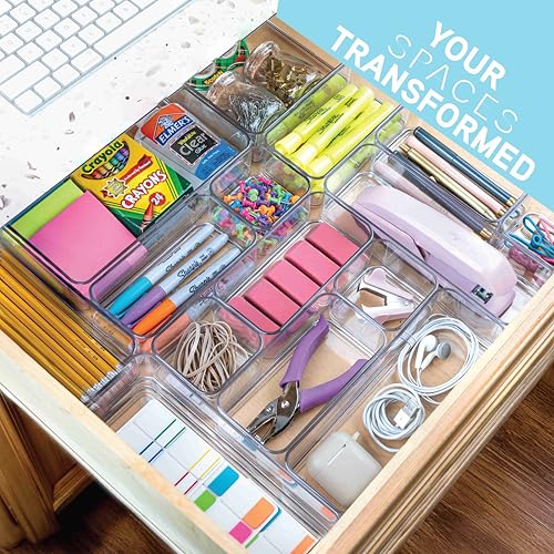 primebox Plastic Clear Acrylic Drawer Organizers. Bathroom, Kitchen, Bedroom, Utensils, Office Organizer Bins, Storage Trays. Heavy Duty, Stackable. 15" x 6" x 2" Set of 6 - size: 15" x 6" x 2"